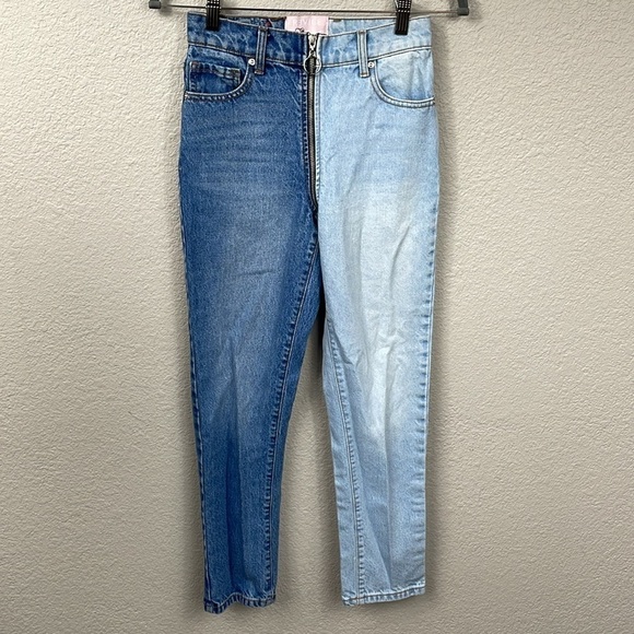 Revice Yin Yang Crop Jeans Split Light Dark Wash Zip Around Front to Back Sz 24 - Picture 6 of 16
